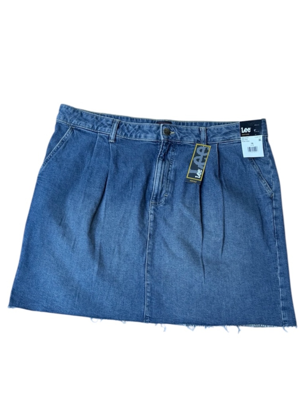 NWT Lee Heritage Mid Rise Pleated Denim Mini Skirt Wash Peak View Sz 18